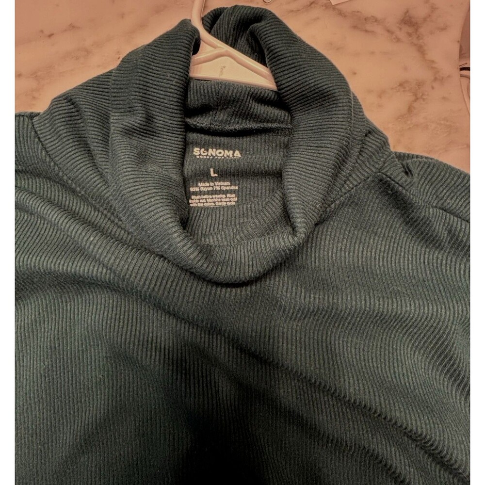 Sonoma Womens Dark Green Stretchy Turtleneck Ribbed Top Large - Picture 2 of 3